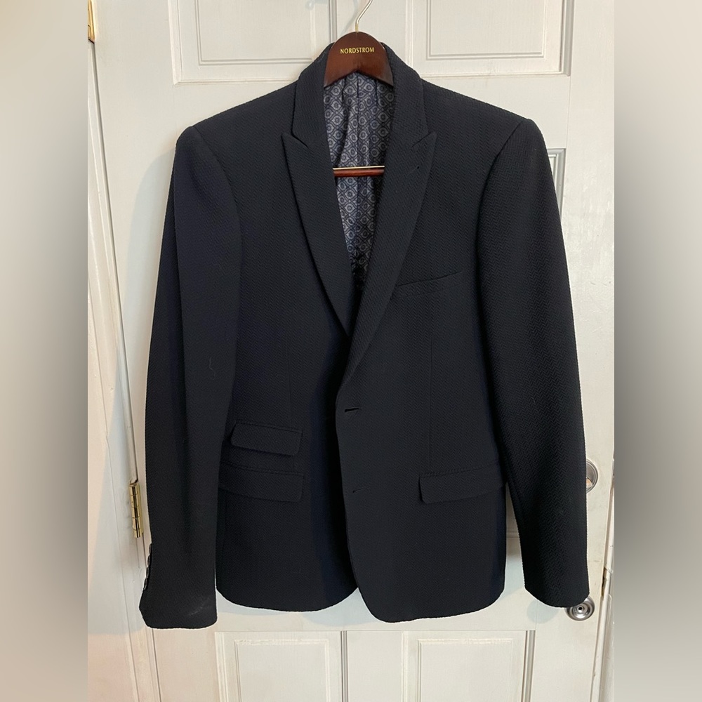 Navy Textured Slimfit 40R Sport Jacket (Paisley & Grey)